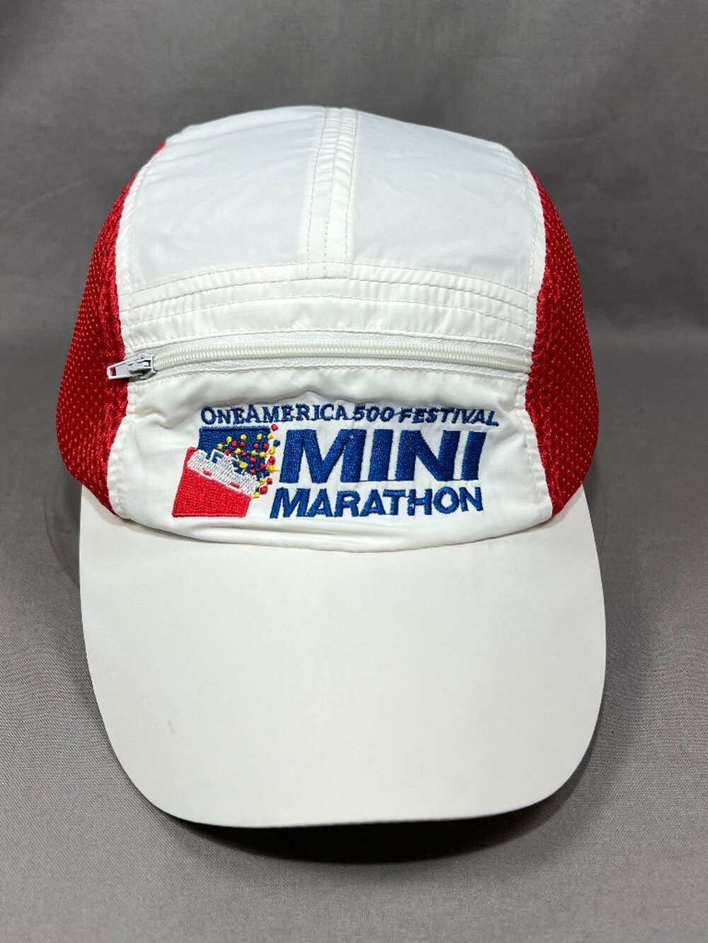 One America Mini Marathon Mesh Hat White 5 Panel Running Gear Strapback Dad Cap